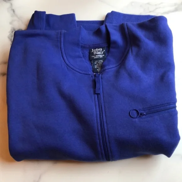 John Blair Sweat Jacket Full ZIPPER 3 Pockets Indigo Blue NWOT XL Cotton/Poly - Picture 1 of 9